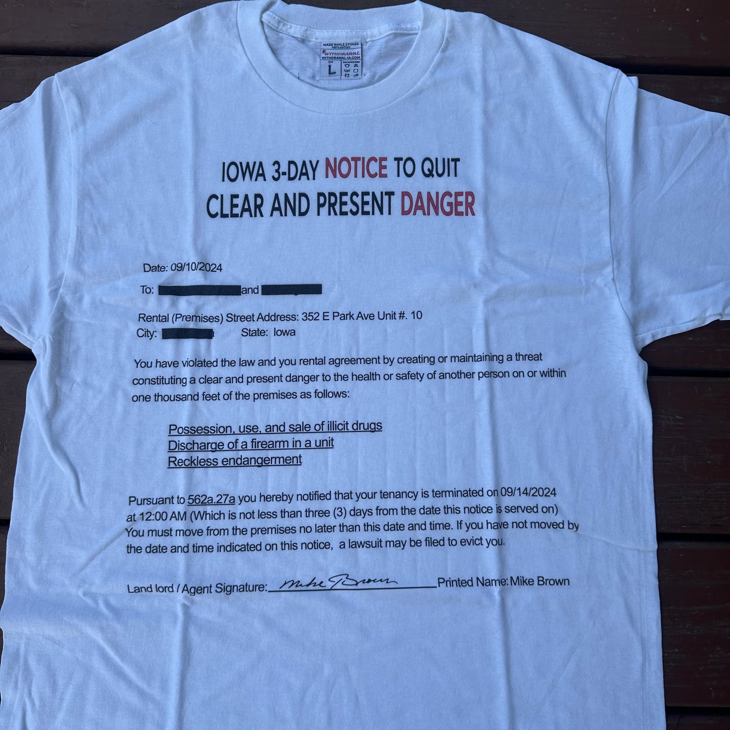 Only a three day notice tee