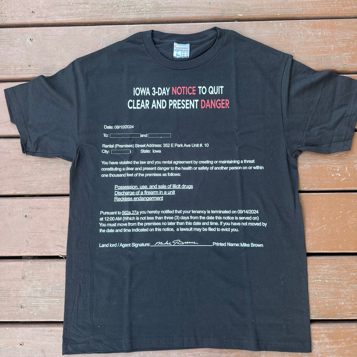 Only a three day notice tee